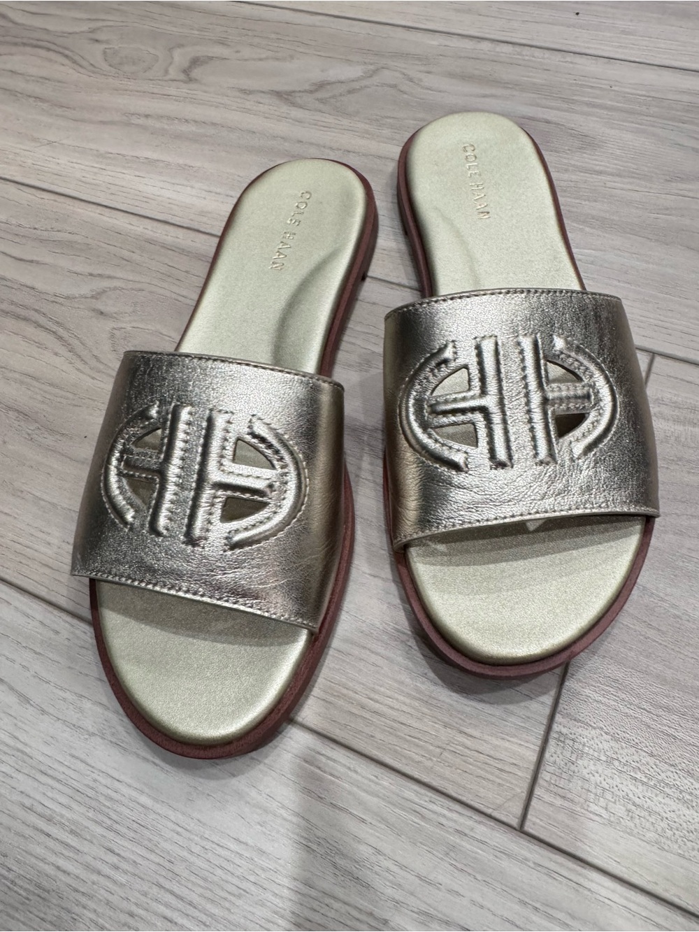 Cole Haan Metallic Slide Sandals - Gold